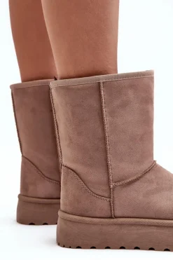 Damskie Śniegowce Ocieplone Futerkiem Ciemnobeżowe Abrams