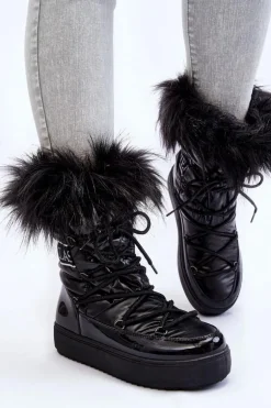 Damskie Śniegowce Sznurowane Czarne Santero