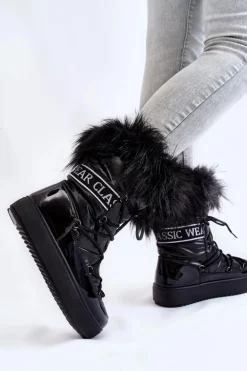 Damskie Śniegowce Sznurowane Czarne Santero