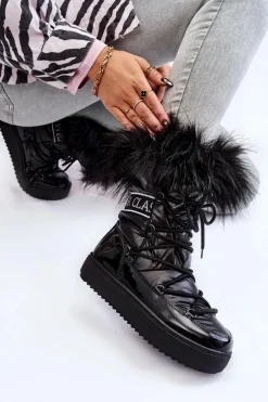 Damskie Śniegowce Sznurowane Czarne Santero