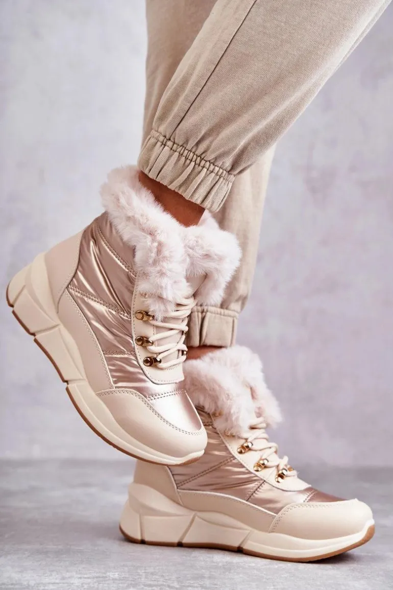 Damskie Śniegowce Sznurowane Jasny Beż Anna