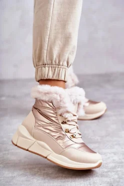 Damskie Śniegowce Sznurowane Jasny Beż Anna