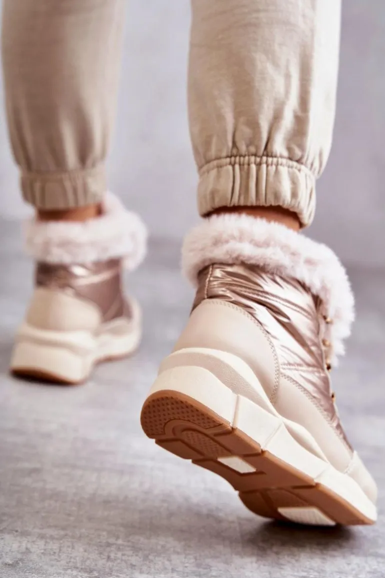 Damskie Śniegowce Sznurowane Jasny Beż Anna