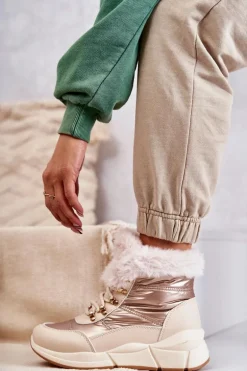 Damskie Śniegowce Sznurowane Jasny Beż Anna