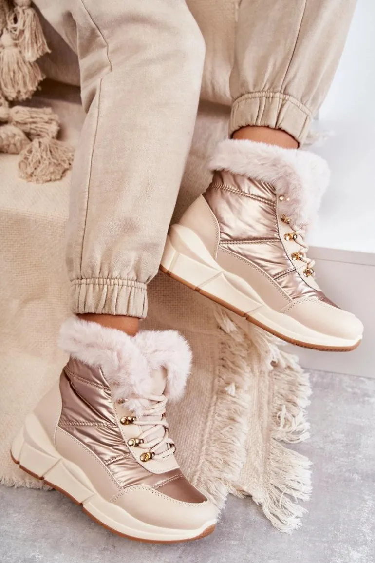 Damskie Śniegowce Sznurowane Jasny Beż Anna
