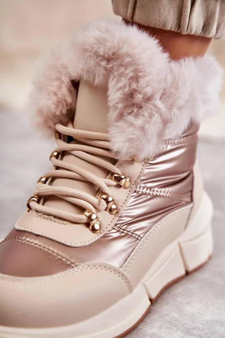 Damskie Śniegowce Sznurowane Jasny Beż Anna