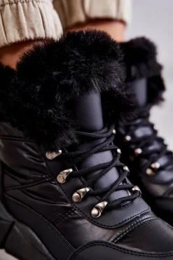 Damskie Śniegowce Sznurowane Czarne Anna
