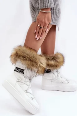 Damskie Śniegowce Sznurowane Białe Santero