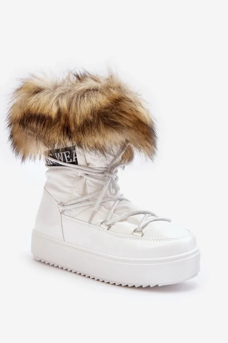 Damskie Śniegowce Sznurowane Białe Santero