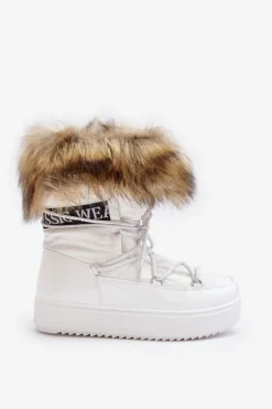 Damskie Śniegowce Sznurowane Białe Santero