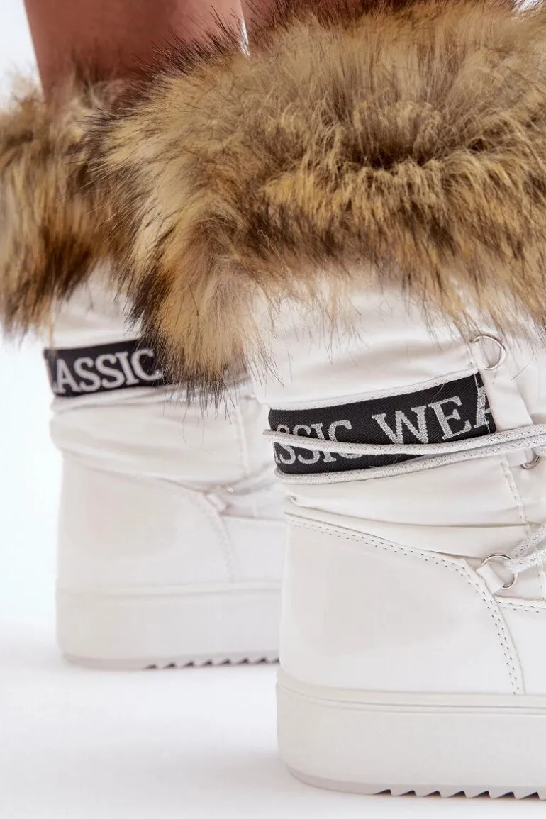 Damskie Śniegowce Sznurowane Białe Santero