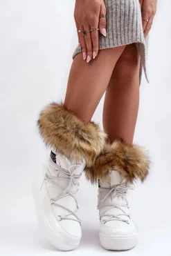 Damskie Śniegowce Sznurowane Białe Santero