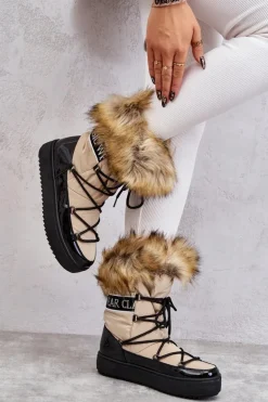 Damskie Śniegowce Sznurowane Beżowo-Czarne Santero