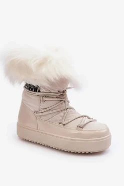 Damskie Śniegowce Sznurowane Jasnobeżowe Santero