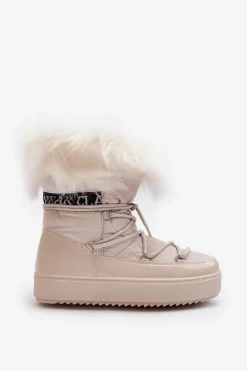 Damskie Śniegowce Sznurowane Jasnobeżowe Santero