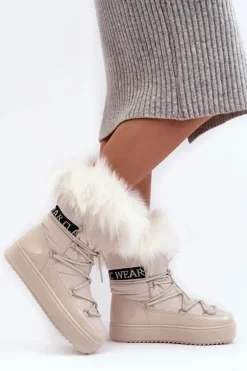 Damskie Śniegowce Sznurowane Jasnobeżowe Santero