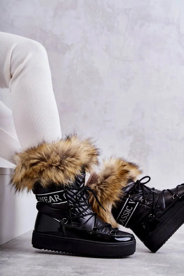 Damskie Śniegowce Sznurowane Czarne Santero