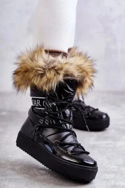 Damskie Śniegowce Sznurowane Czarne Santero