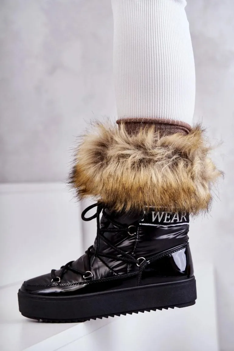 Damskie Śniegowce Sznurowane Czarne Santero