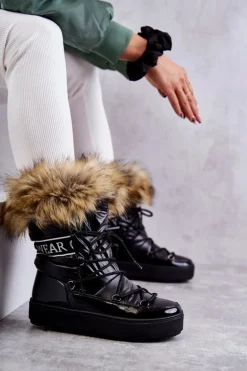 Damskie Śniegowce Sznurowane Czarne Santero