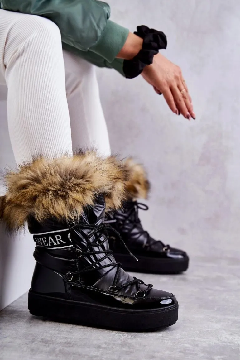 Damskie Śniegowce Sznurowane Czarne Santero