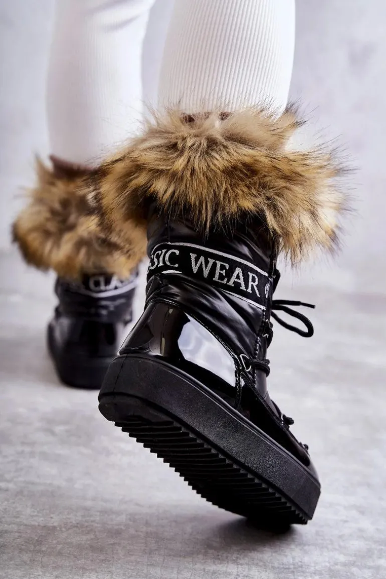 Damskie Śniegowce Sznurowane Czarne Santero