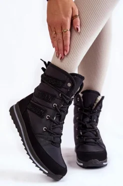 Damskie Śniegowce Sznurowane Progress PROGJ-22-134 Czarne