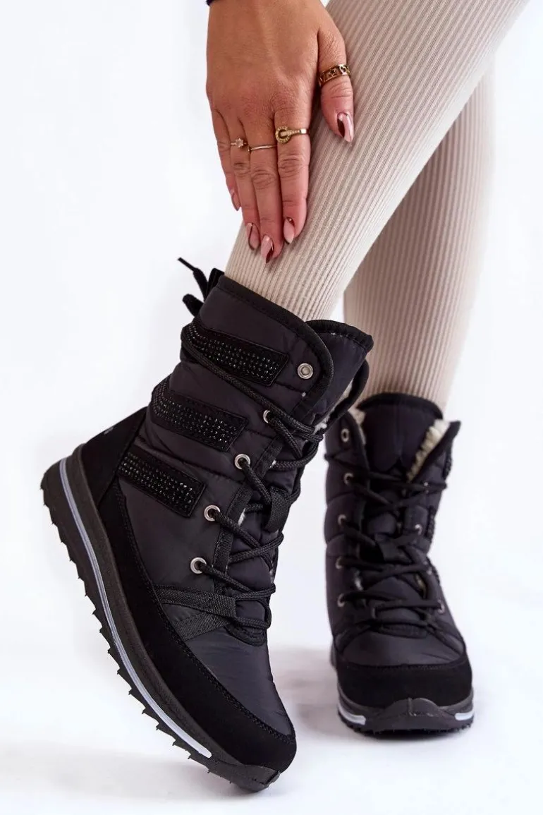 Damskie Śniegowce Sznurowane Progress PROGJ-22-134 Czarne