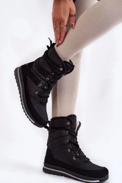 Damskie Śniegowce Sznurowane Progress PROGJ-22-134 Czarne