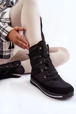 Damskie Śniegowce Sznurowane Progress PROGJ-22-134 Czarne