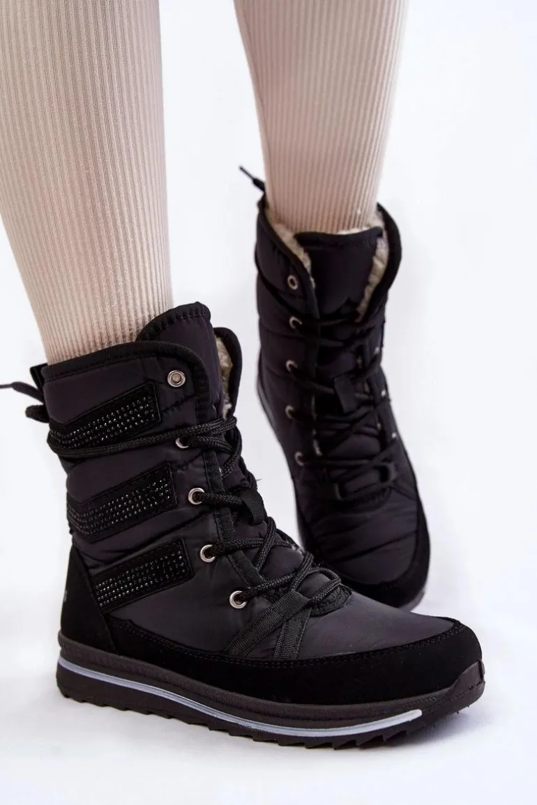 Damskie Śniegowce Sznurowane Progress PROGJ-22-134 Czarne