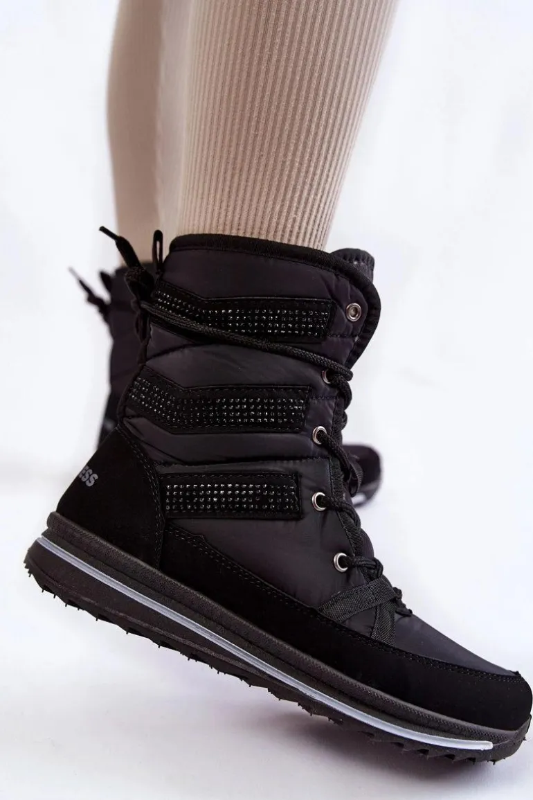 Damskie Śniegowce Sznurowane Progress PROGJ-22-134 Czarne