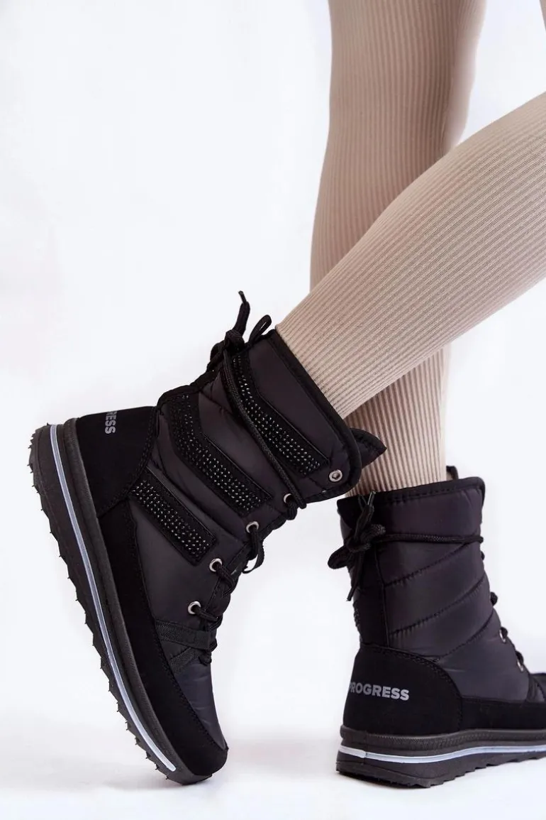 Damskie Śniegowce Sznurowane Progress PROGJ-22-134 Czarne
