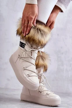 Damskie Śniegowce Sznurowane Beżowe Santero
