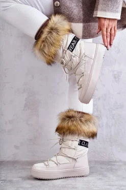 Damskie Śniegowce Sznurowane Beżowe Santero