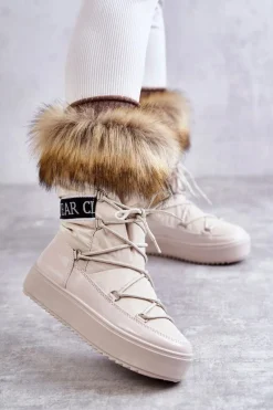 Damskie Śniegowce Sznurowane Beżowe Santero