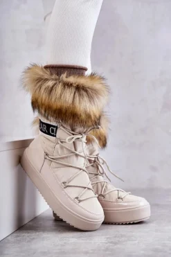 Damskie Śniegowce Sznurowane Beżowe Santero