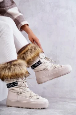 Damskie Śniegowce Sznurowane Beżowe Santero