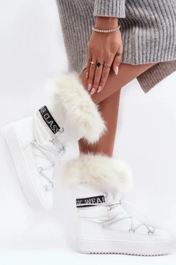 Damskie Śniegowce Sznurowane Białe Santero - Białe