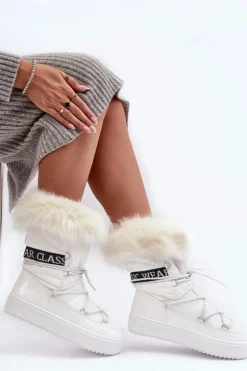 Damskie Śniegowce Sznurowane Białe Santero - Białe