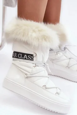 Damskie Śniegowce Sznurowane Białe Santero - Białe