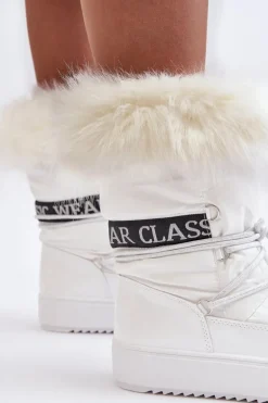 Damskie Śniegowce Sznurowane Białe Santero - Białe