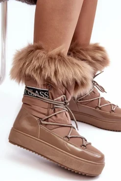 Damskie Śniegowce Sznurowane Ciemnobeżowe Santero