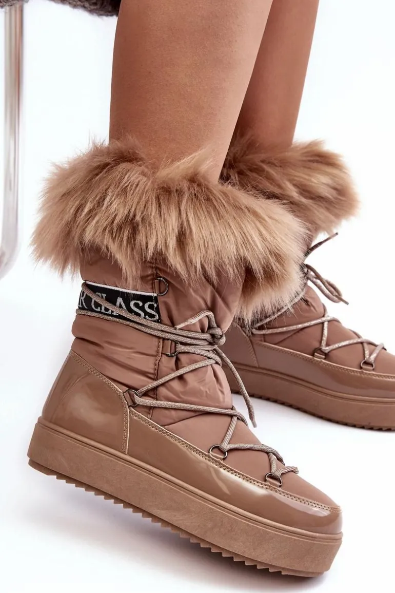 Damskie Śniegowce Sznurowane Ciemnobeżowe Santero