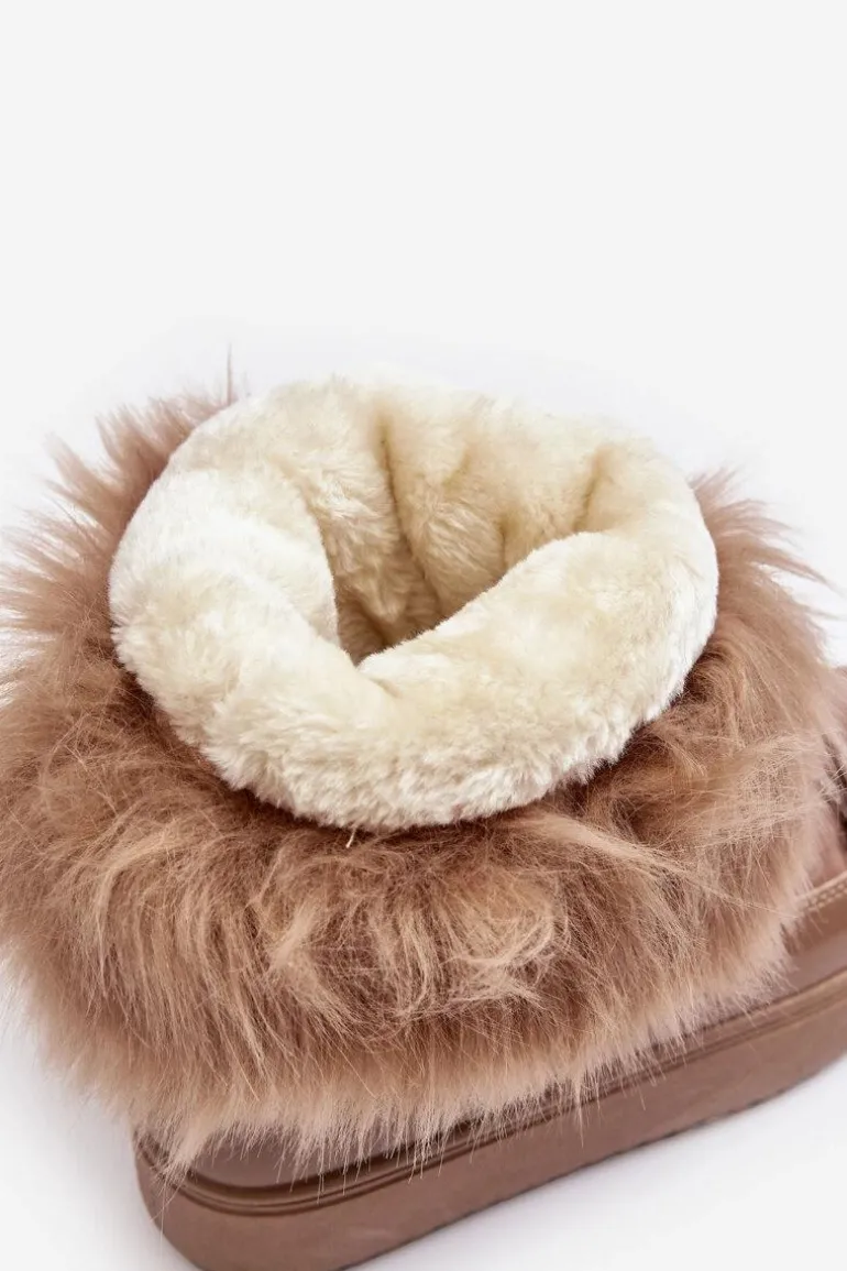 Damskie Śniegowce Sznurowane Ciemnobeżowe Santero