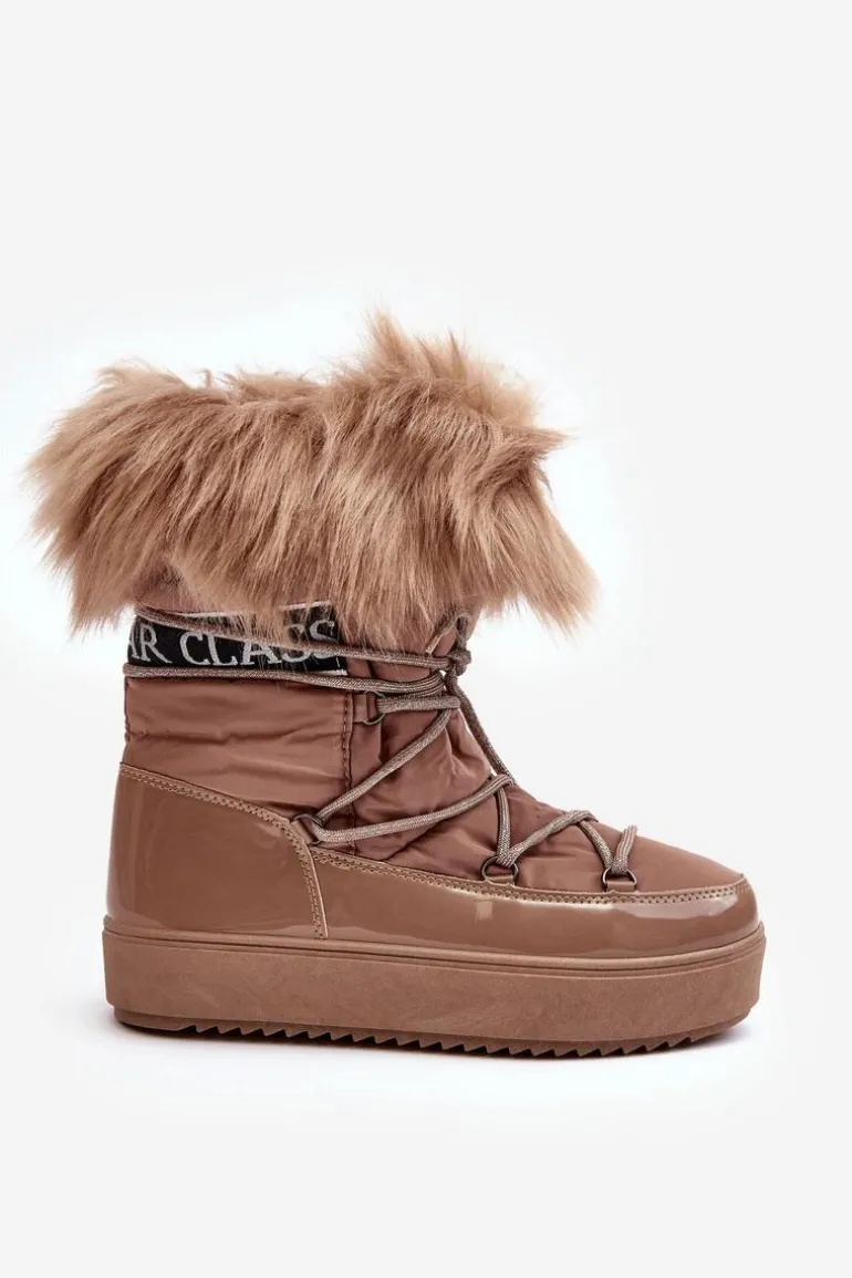 Damskie Śniegowce Sznurowane Ciemnobeżowe Santero