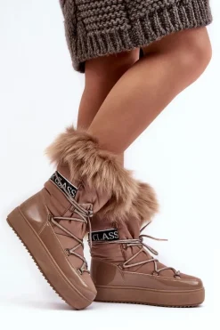 Damskie Śniegowce Sznurowane Ciemnobeżowe Santero