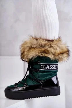 Damskie Śniegowce Sznurowane Zielone Santero