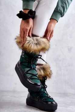 Damskie Śniegowce Sznurowane Zielone Santero