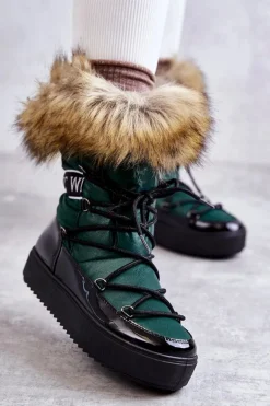 Damskie Śniegowce Sznurowane Zielone Santero